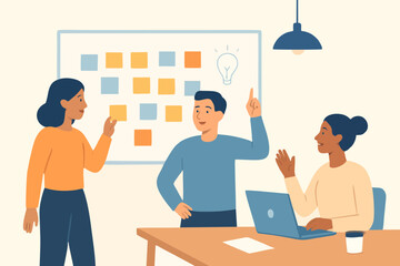  Illustration of team managing tasks with project management board.