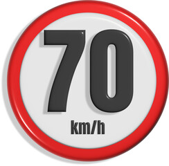 A speed limit sign with the number 70 indicating the maximum speed. The sign is round with a red border and displays the speed in kilometers per hour.