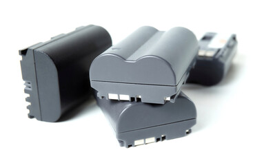 Camera battery pack isolated on white background. Studio shot for commercial use.