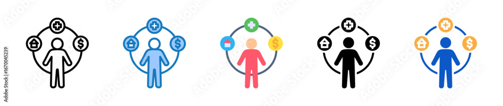 Poster welfare multiple style icons set design vector illustration.
