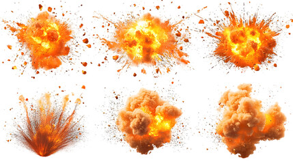 set of explosions isolated on a transparent background