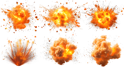 set of explosions isolated on a transparent background