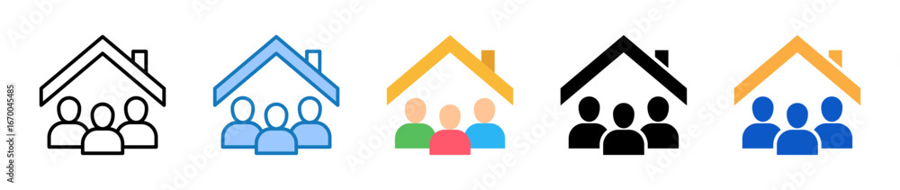 Aufkleber community center multiple style icons set design vector illustration.