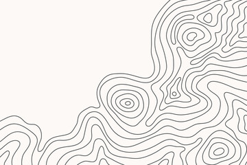 Black and white topographic map background. Topographic map lines. Monochrome topographic terrain lines with space for text. Cartography terrain contour lines backdrop for website, presentations