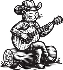 Fototapeta premium Cat playing guitar with cowboy hat vector illustration
