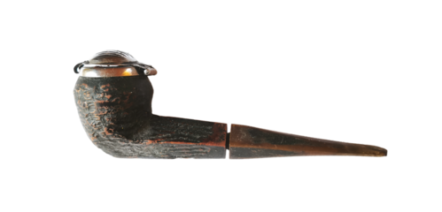 Vintage wooden smoking pipe with a metal lid isolated on transparent background. Perfect for retro design, history themes, collectors, or nostalgic artwork