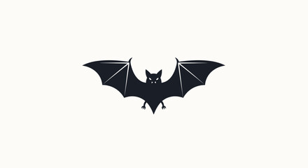 Fototapeta premium A graphic illustration of a black bat with outstretched wings against a white background, evoking a sense of mystery and the nocturnal world