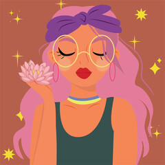 the woman with the flower lotos