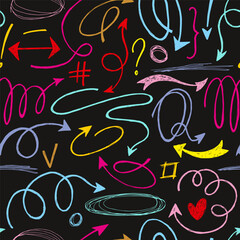 Seamless pattern with scribbles and arrows