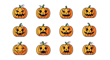 Assortment of Halloween Pumpkins A Spooky Collection of Jack-o'-Lantern Faces