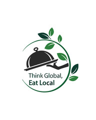 Think global eat local food service sustainability green leaf logo