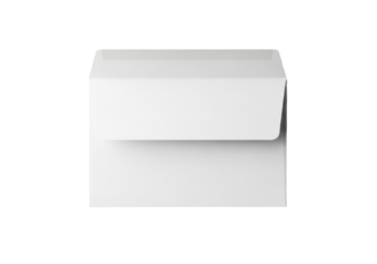Pristine brilliant white envelope with partially open square flap, smooth matte finish, sharp edges, centered on transparent background with copy space, concept of meticulous professional