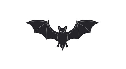Monochrome flying bat icon with outstretched wings, isolated on a white background. Simple flat vector illustration for Halloween or gothic horror themes