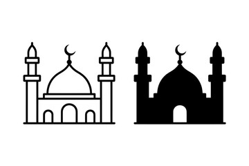 Islamic Mosque Icon Set A Symbol of Faith and Worship in Clean Line Art and Silhouette Styles