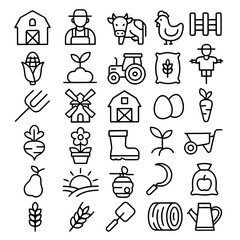 Icon pack, icon sheet, livestock theme, outline version © Bambang