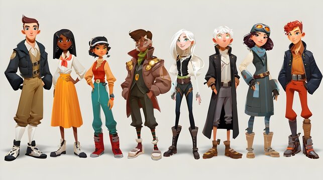 Flat vector of diverse, inclusive characters in a cheerful and marketable style. Concept : Inclusive illustration, diversity in design, modern flat art, marketable character design, community