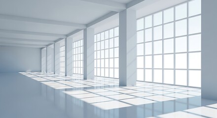 Obraz premium A spacious, modern interior design with large windows, showcasing light and airy aesthetic.