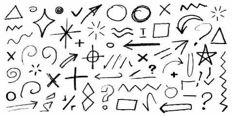 Diverse Collection of Black Hand Drawn Arrows Symbols and Scribbles vector illustration
