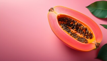 exotic pink papaya delight vibrant tropical fruit on dreamy pink backdrop a taste of paradise in every visual slice
