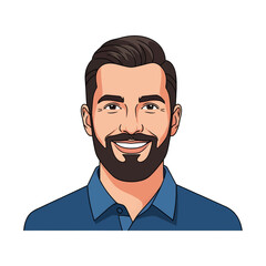 Pixel Art Portrait Of a Smiling Bearded Man With Blue Shirt On a White Background Digital Style Artwork