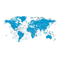 Fototapeta premium Detailed Blue World Map with Connection Lines Illustrating Global Network Connectivity and Maritime Distribution