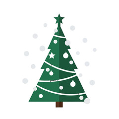 Christmas Tree with Star Ornament and Snowflakes Isolated on White Background for Holiday Season