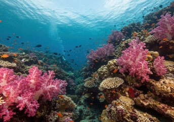 Fototapeta premium Vibrant underwater coral reef ecosystem teeming with life