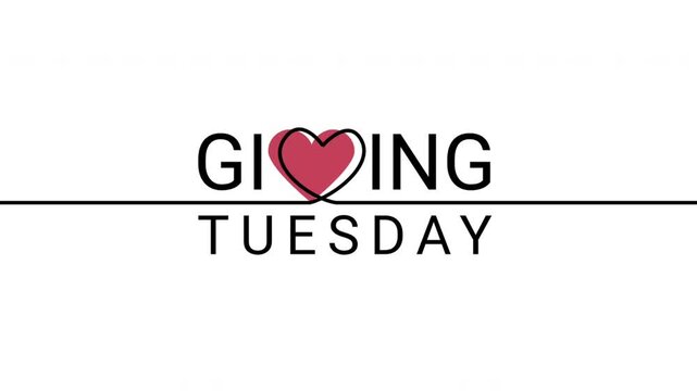 Giving tuesday greeting card with red love on white background