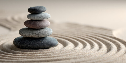 Zen stone provides relaxing and calming atmosphere of simple beauty