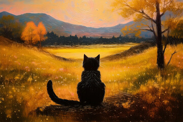 cat in the sunset