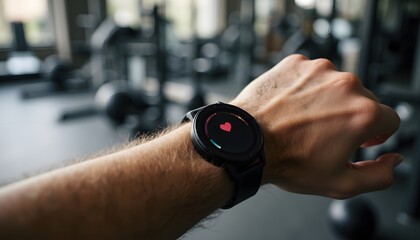 Fitness Tracking Device on Wrist with Heart Rate Monitor in Gym Setting