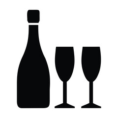 Wine bottle and glass silhouette vector illustration