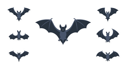 Illustration of a group of stylized bats in flight, perfect for Halloween or spooky themes
