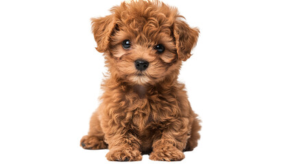 Smile maltipool Maltese poodle puppy little dog pet teddy brown isolated on a transparent background