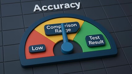 Accuracy test result comparison gauge indicating industry quality measurement level with standard performance range for precise control