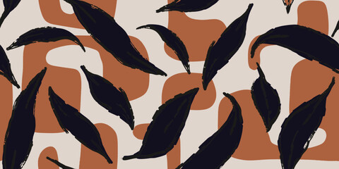 Abstract Leaf and Shape Composition in Earthy Tones