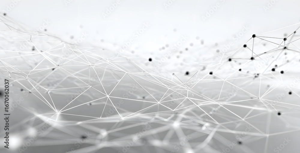 Poster white background with a complex mesh of lines and light gray color waves,
