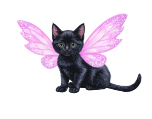 Cute magical black kitten watercolor illustration