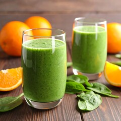 Healthy green smoothie with oranges
