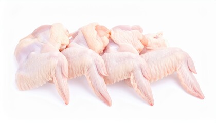 High-quality image of fresh raw chicken wings on a white background, perfect for culinary and cooking themes.
