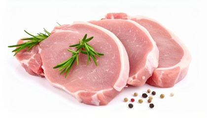 Fototapeta premium High-quality image of raw pork chops garnished with rosemary and peppercorns, perfect for culinary and food-related projects.