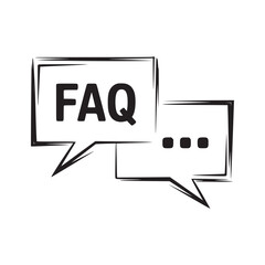 A faq icon with two speech bubbles one containing the letters faq and the other containing ellipses