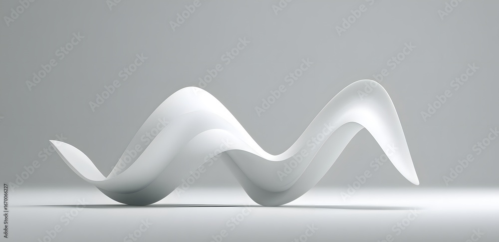 Poster 3d render of a white, wavy abstract shape in a simple and minimalistic style,