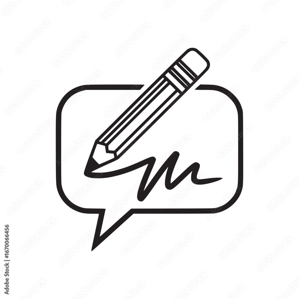 Poster a pencil drawing a scribble inside of a speech bubble in black and white simple line art style desig