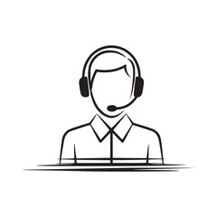 Illustration of a customer service representative wearing a headset with a microphone symbol icon