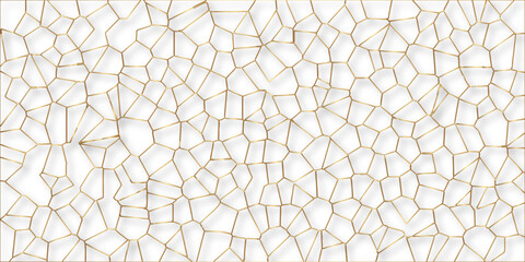 Beautifu white and gold crystallized polygon background. abstract light colorful stone tile pattern with shadow. modern wallpaper, trendy simple minimal geometric background abstract mosaic backd