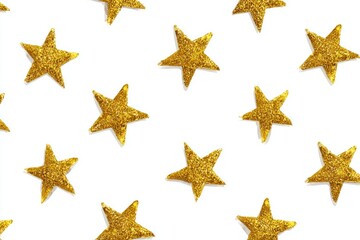 Golden stars arranged on a white surface create a festive, repeating pattern