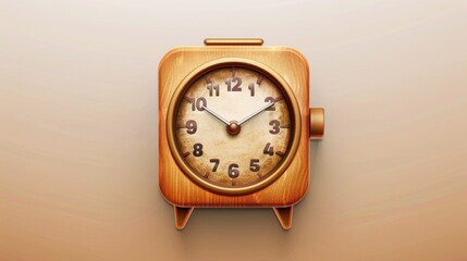 Naklejka premium A wooden analog clock with a white face and black numbers on a beige background.