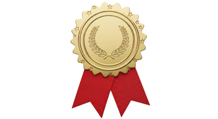 Isolated Gold Medal with Red Ribbon