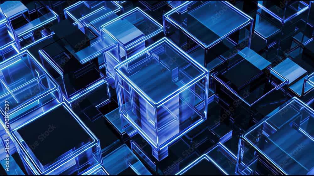 Poster abstract cubes in futuristic design: a mesmerizing digital artwork showcases an intricate arrangemen